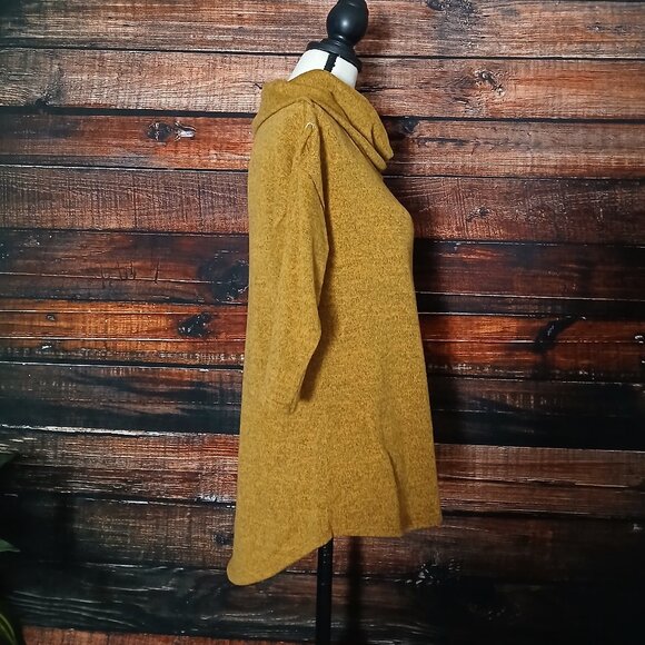 Ember Sweater S Cowl Turtleneck Mustard Gold Laced Shoulder Half Sleeve Soft - Picture 7 of 10